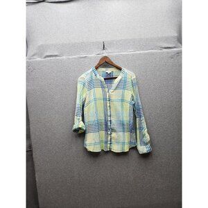 Talbots Womens Plaid Button-Up Shirt Size S 100% Cotton Blue/Green Long Sleeve C